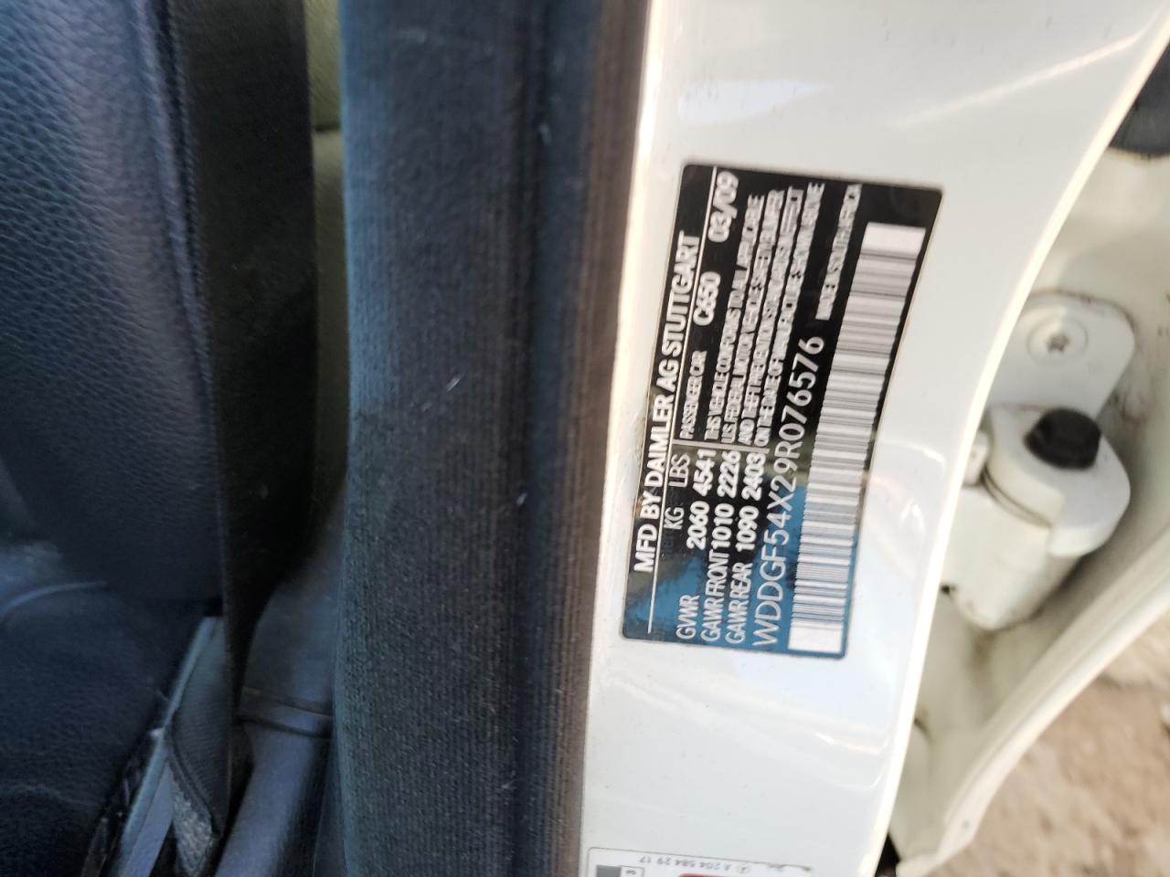 2009 Mercedes-Benz C 300 VIN: WDDGF54X29R076576 Lot: 85828945