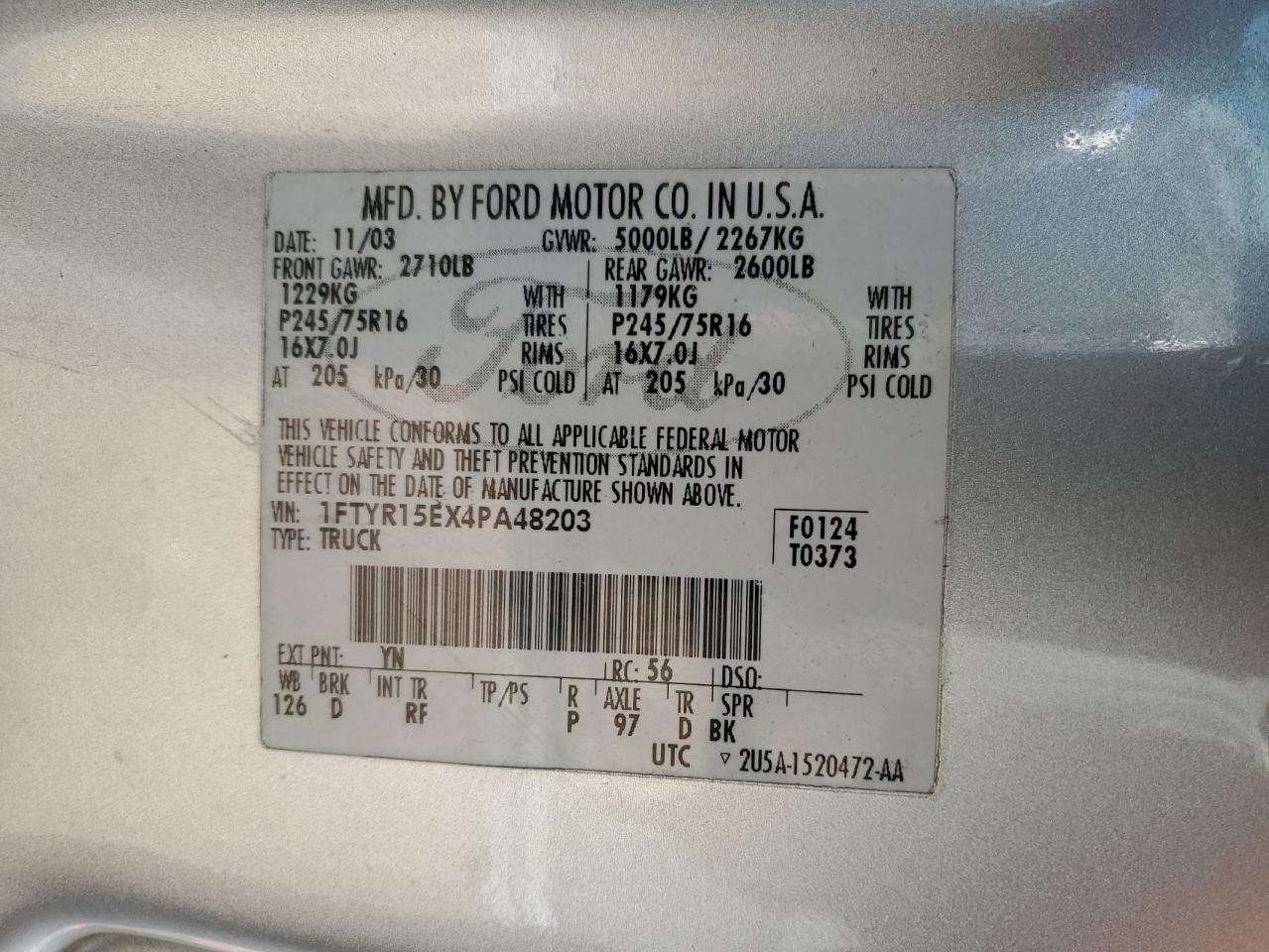 2004 Ford Ranger Super Cab VIN: 1FTYR15EX4PA48203 Lot: 86427675