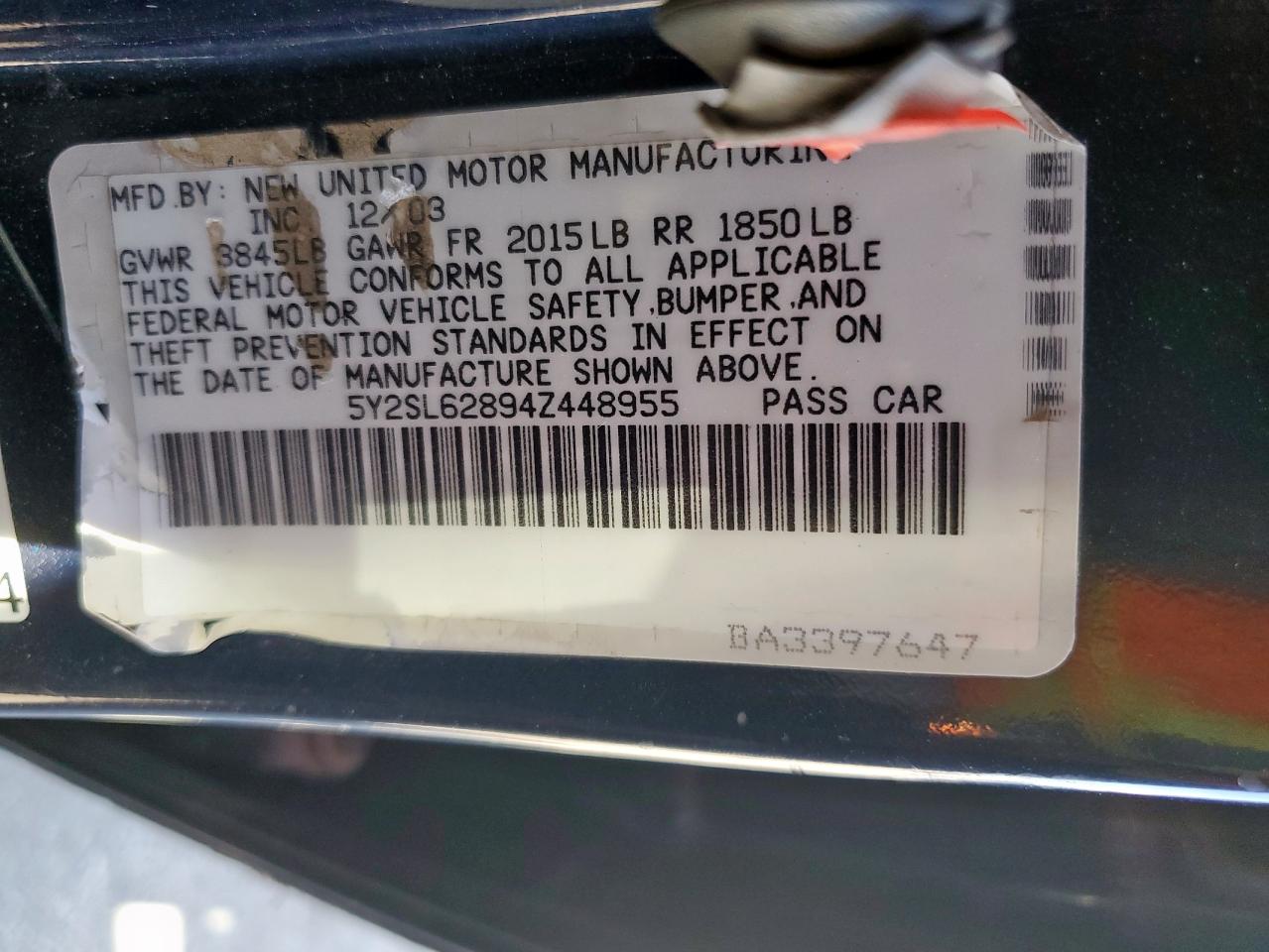 2004 Pontiac Vibe VIN: 5Y2SL62894Z448955 Lot: 84621355