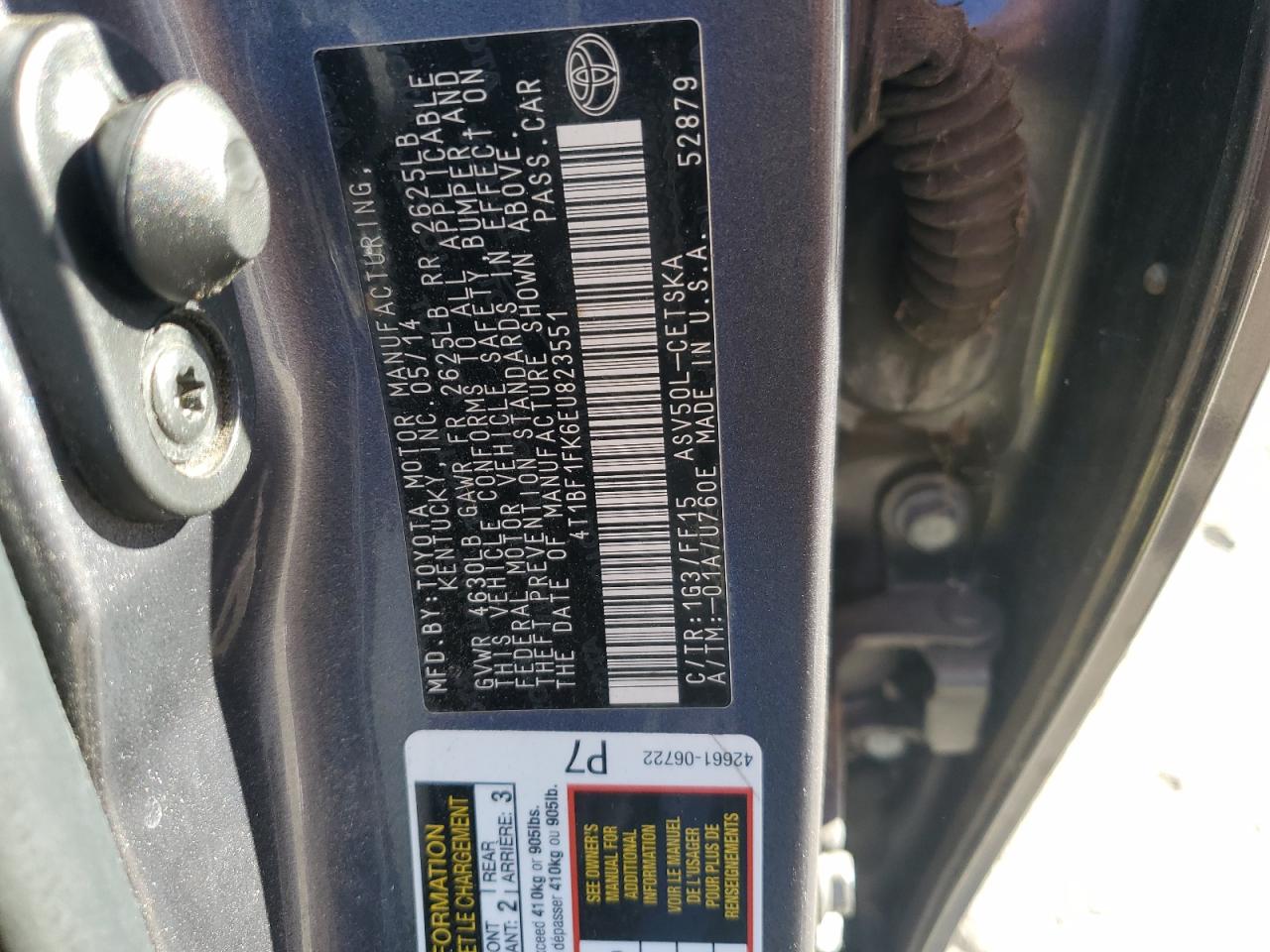 2014 Toyota Camry L VIN: 4T1BF1FK6EU823551 Lot: 86555165