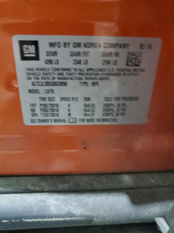 2016 Chevrolet Trax 1Lt VIN: KL7CJLSB5GB628898 Lot: 85398075