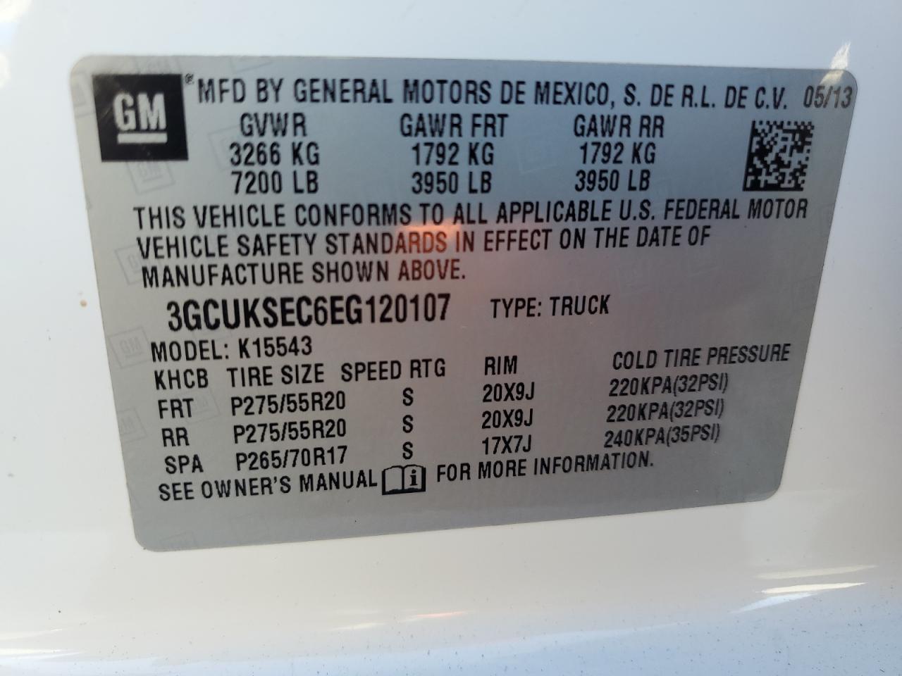 2014 Chevrolet Silverado K1500 Ltz VIN: 3GCUKSEC6EG120107 Lot: 82391595