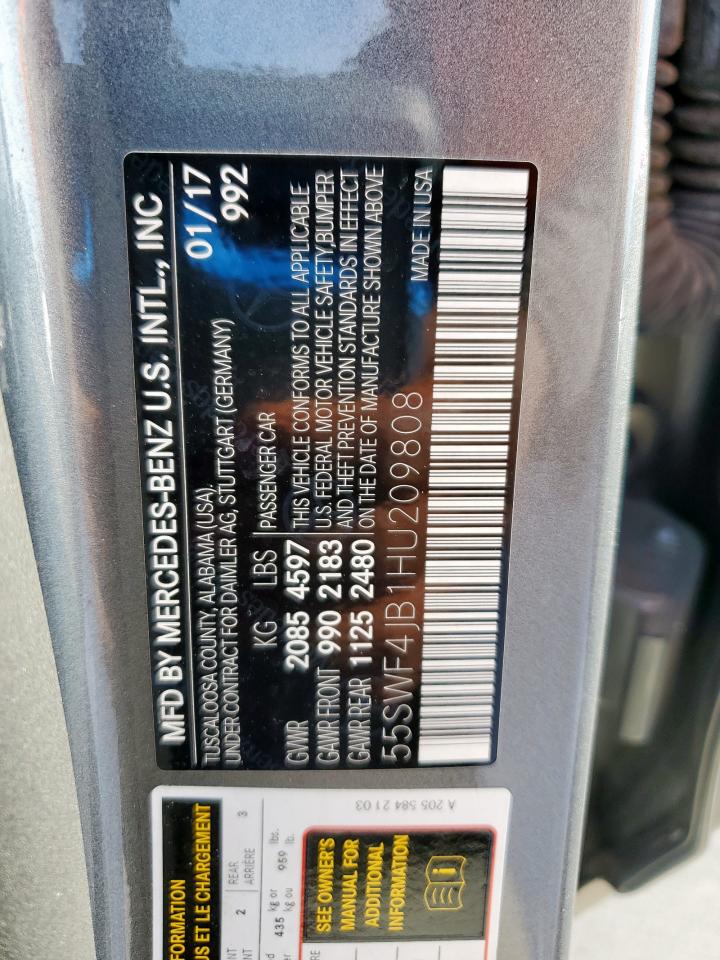 2017 Mercedes-Benz C 300 VIN: 55SWF4JB1HU209808 Lot: 85519455