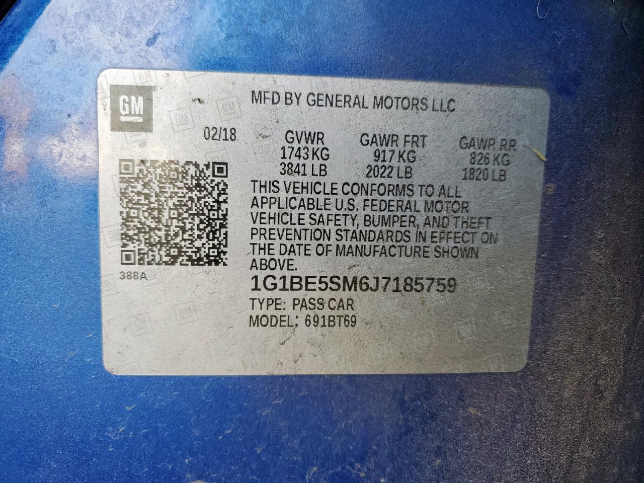 2018 Chevrolet Cruze Lt VIN: 1G1BE5SM6J7185759 Lot: 86134085