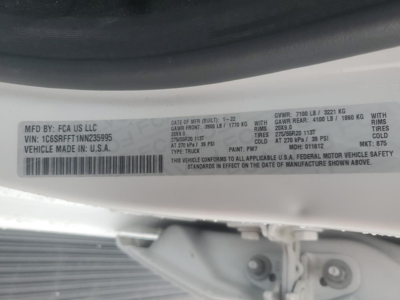 2022 Ram 1500 Big Horn/Lone Star VIN: 1C6SRFFT1NN235995 Lot: 90236835