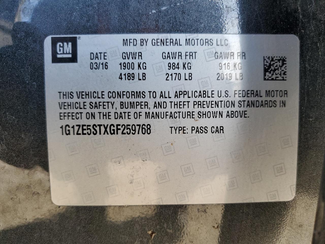 2016 Chevrolet Malibu Lt VIN: 1G1ZE5STXGF259768 Lot: 81217535