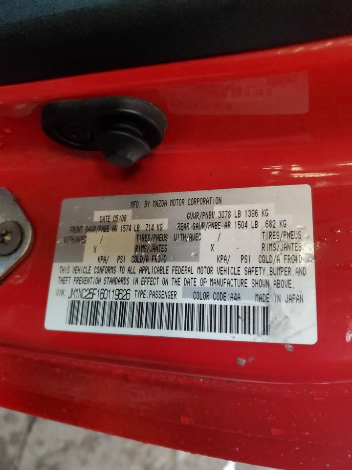2006 Mazda Mx-5 Miata VIN: JM1NC25F160119626 Lot: 86525975