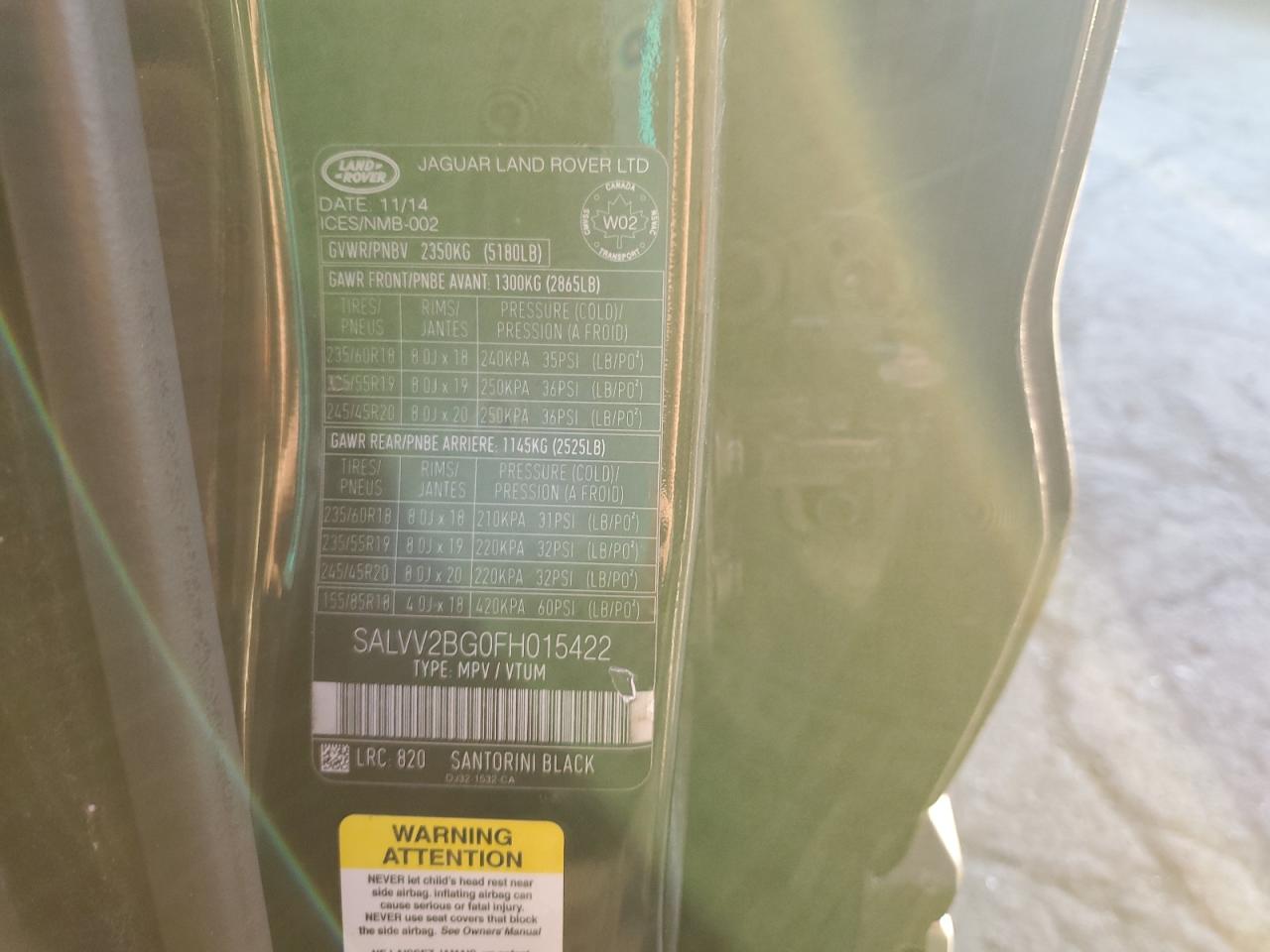 2015 Land Rover Range Rover Evoque Prestige Premium VIN: SALVV2BG0FH015422 Lot: 85528275