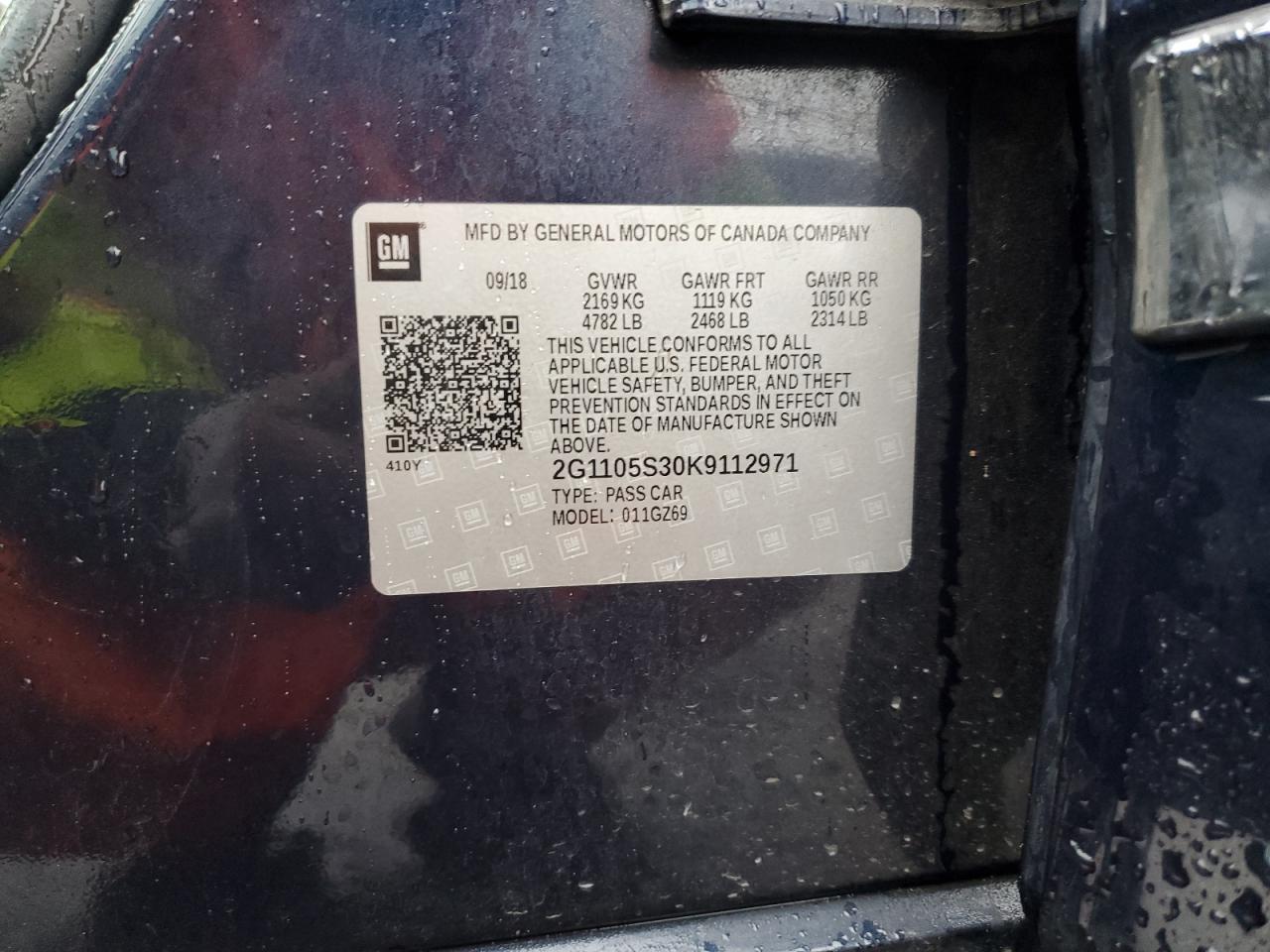 2019 Chevrolet Impala Premier VIN: 2G1105S30K9112971 Lot: 85199245