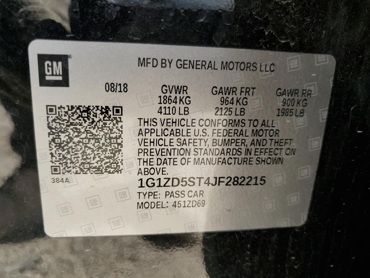 2018 Chevrolet Malibu Lt VIN: 1G1ZD5ST4JF282215 Lot: 85777945