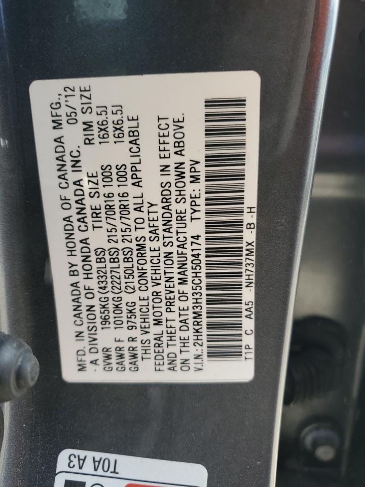 2012 Honda Cr-V Lx VIN: 2HKRM3H35CH504174 Lot: 82603755