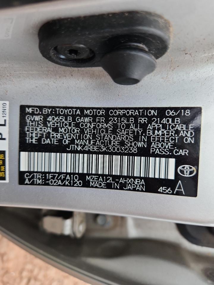 2019 Toyota Corolla Se VIN: JTNK4RBE3K3003238 Lot: 86136645