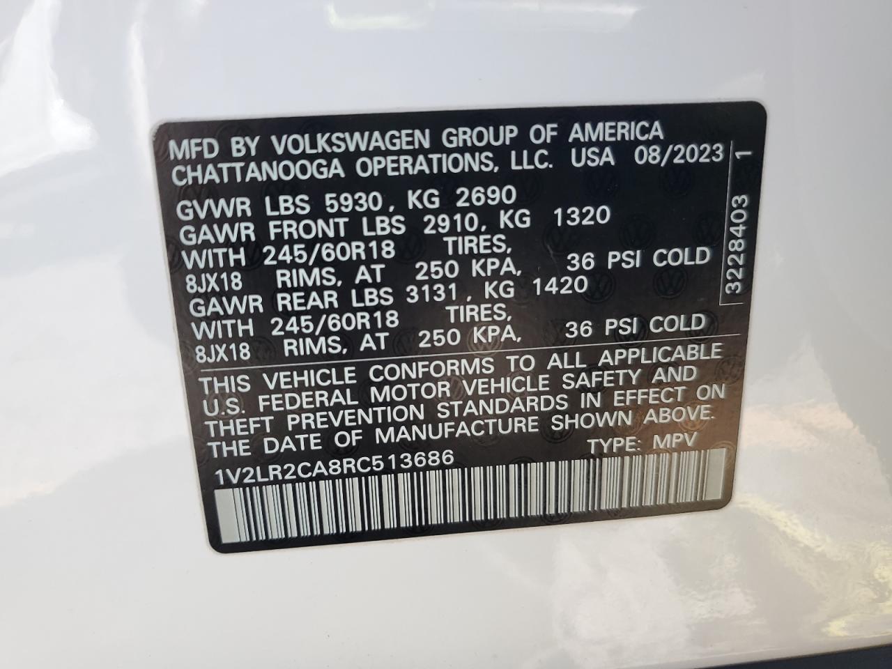 2024 Volkswagen Atlas Se VIN: 1V2LR2CA8RC513686 Lot: 82213415