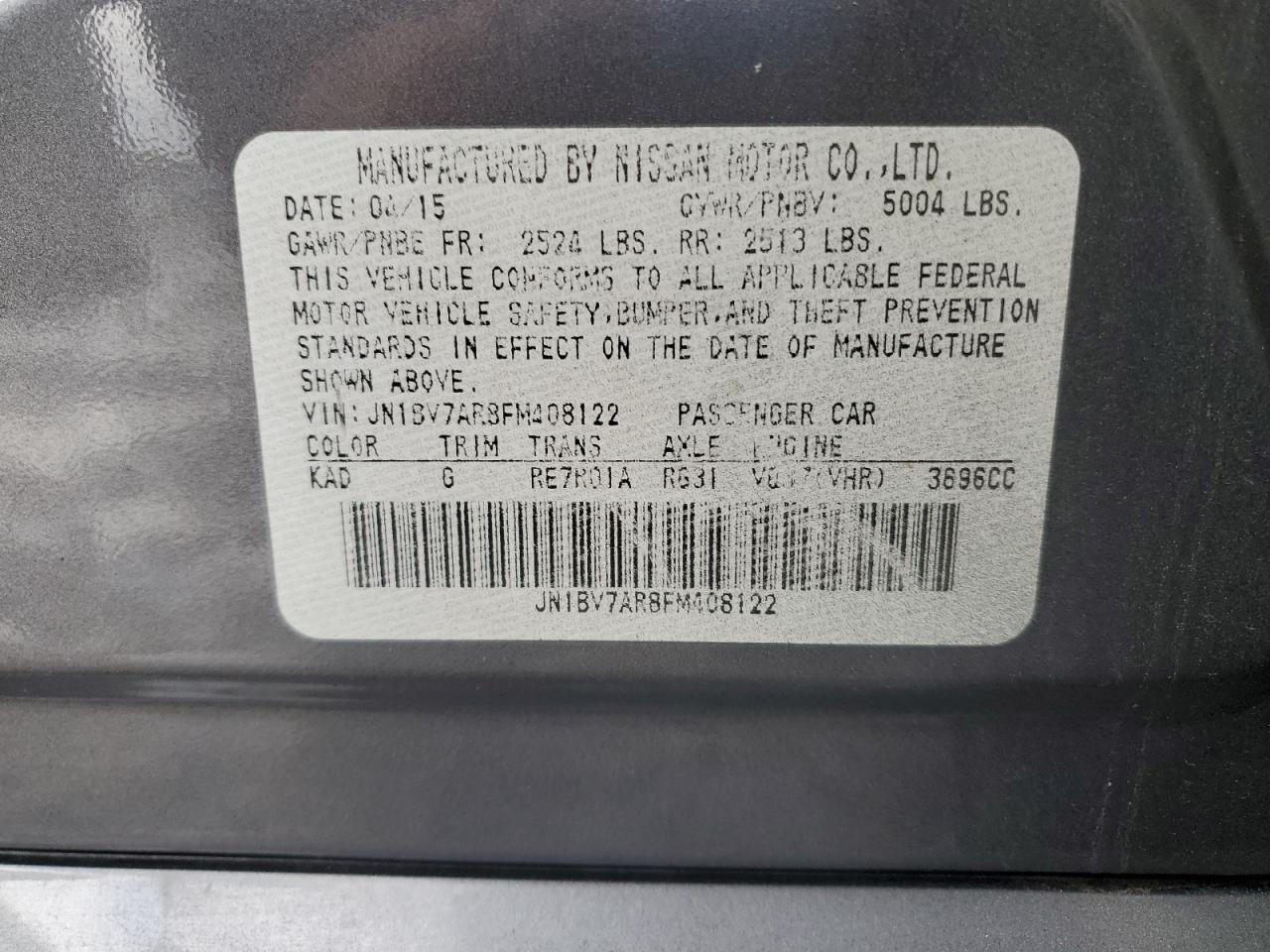 2015 Infiniti Q50 Base VIN: JN1BV7AR8FM408122 Lot: 85892125