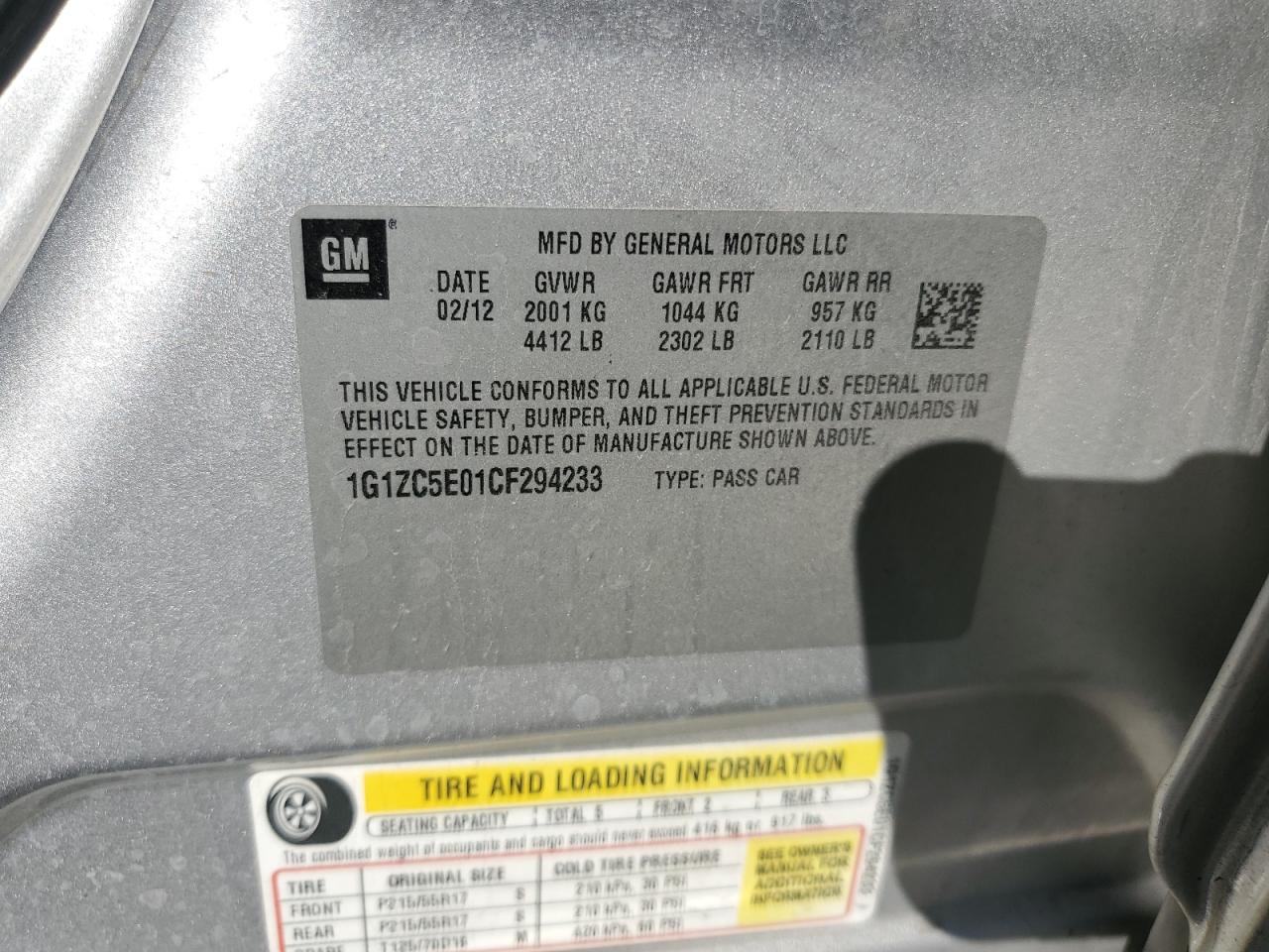 2012 Chevrolet Malibu 1Lt VIN: 1G1ZC5E01CF294233 Lot: 82362175