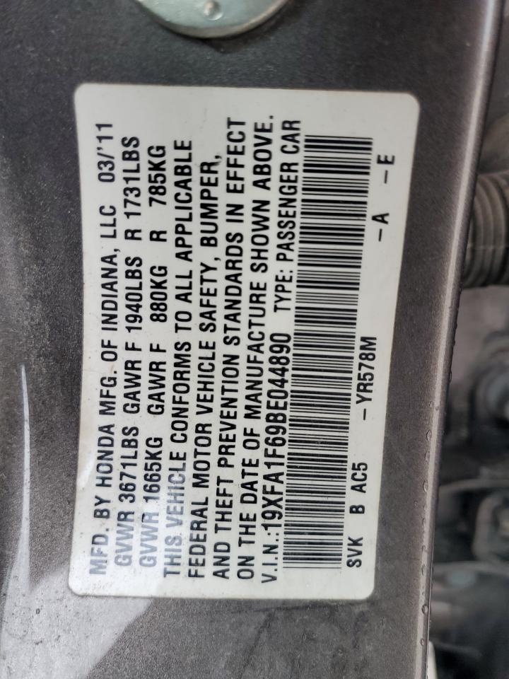 2011 Honda Civic Lx-S VIN: 19XFA1F69BE044890 Lot: 82392635