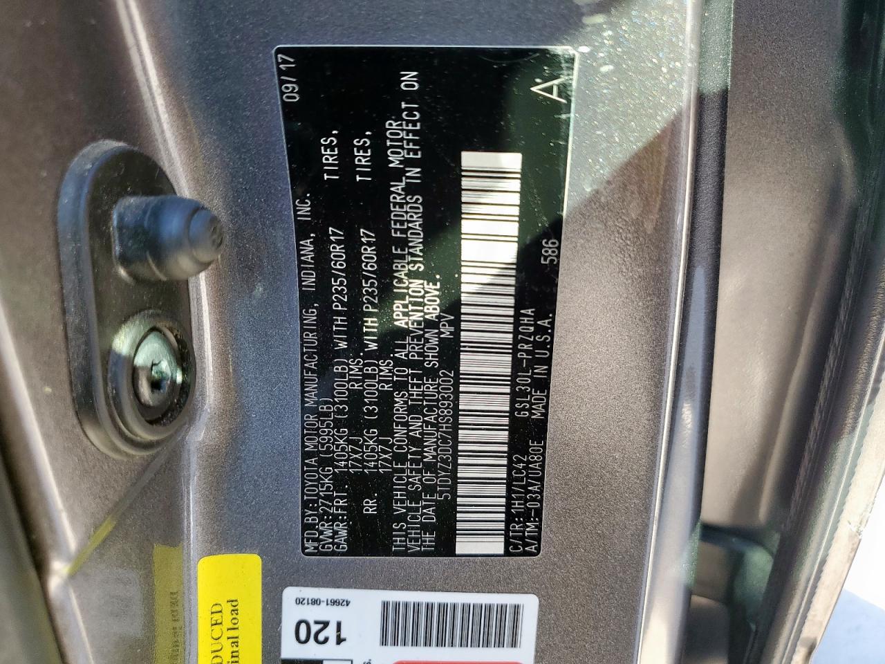 2017 Toyota Sienna Xle VIN: 5TDYZ3DC7HS893002 Lot: 86320865