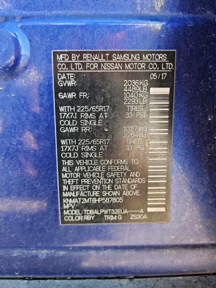 2017 Nissan Rogue S VIN: KNMAT2MT6HP587805 Lot: 85115455