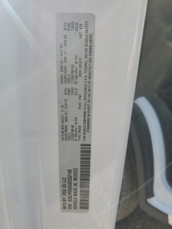 2025 Ram Promaster 2500 2500 High VIN: 3C6LRVDG5SE552148 Lot: 84255745