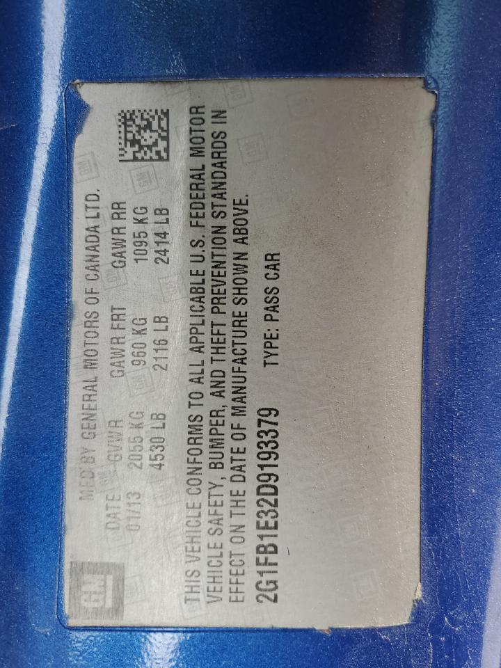 2013 Chevrolet Camaro Lt VIN: 2G1FB1E32D9193379 Lot: 85499075