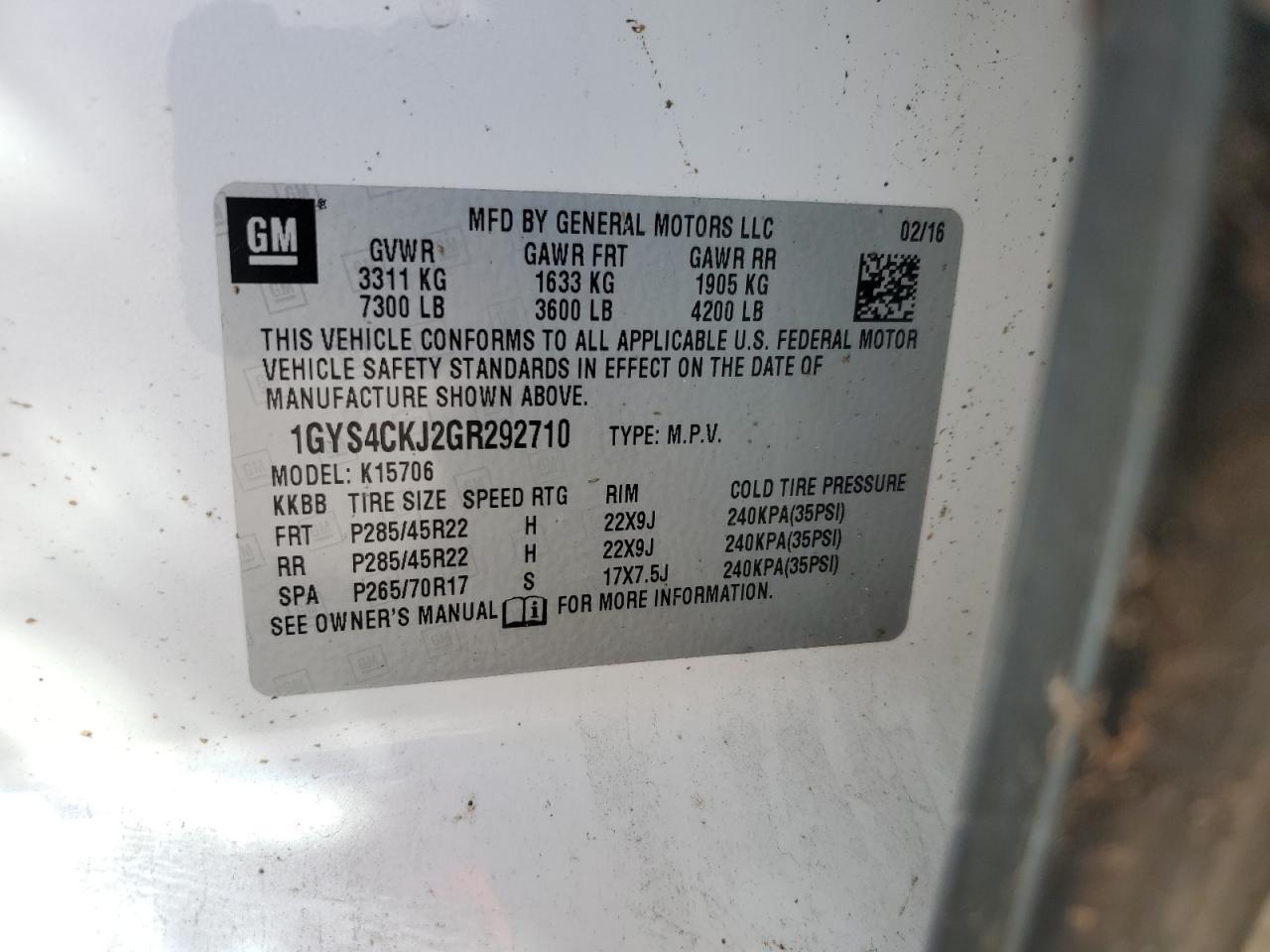 2016 Cadillac Escalade Premium VIN: 1GYS4CKJ2GR292710 Lot: 81974605