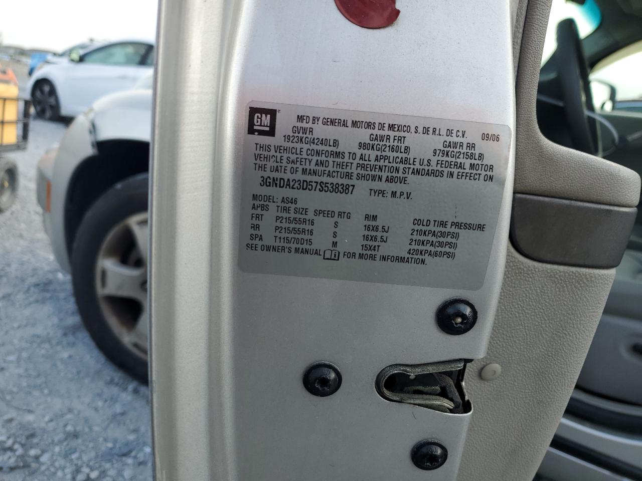 2007 Chevrolet Hhr Lt VIN: 3GNDA23D57S538387 Lot: 85662615