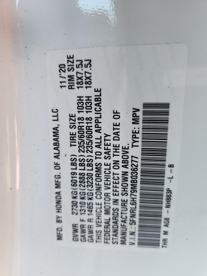 2021 Honda Odyssey Exl VIN: 5FNRL6H79MB036277 Lot: 85264815