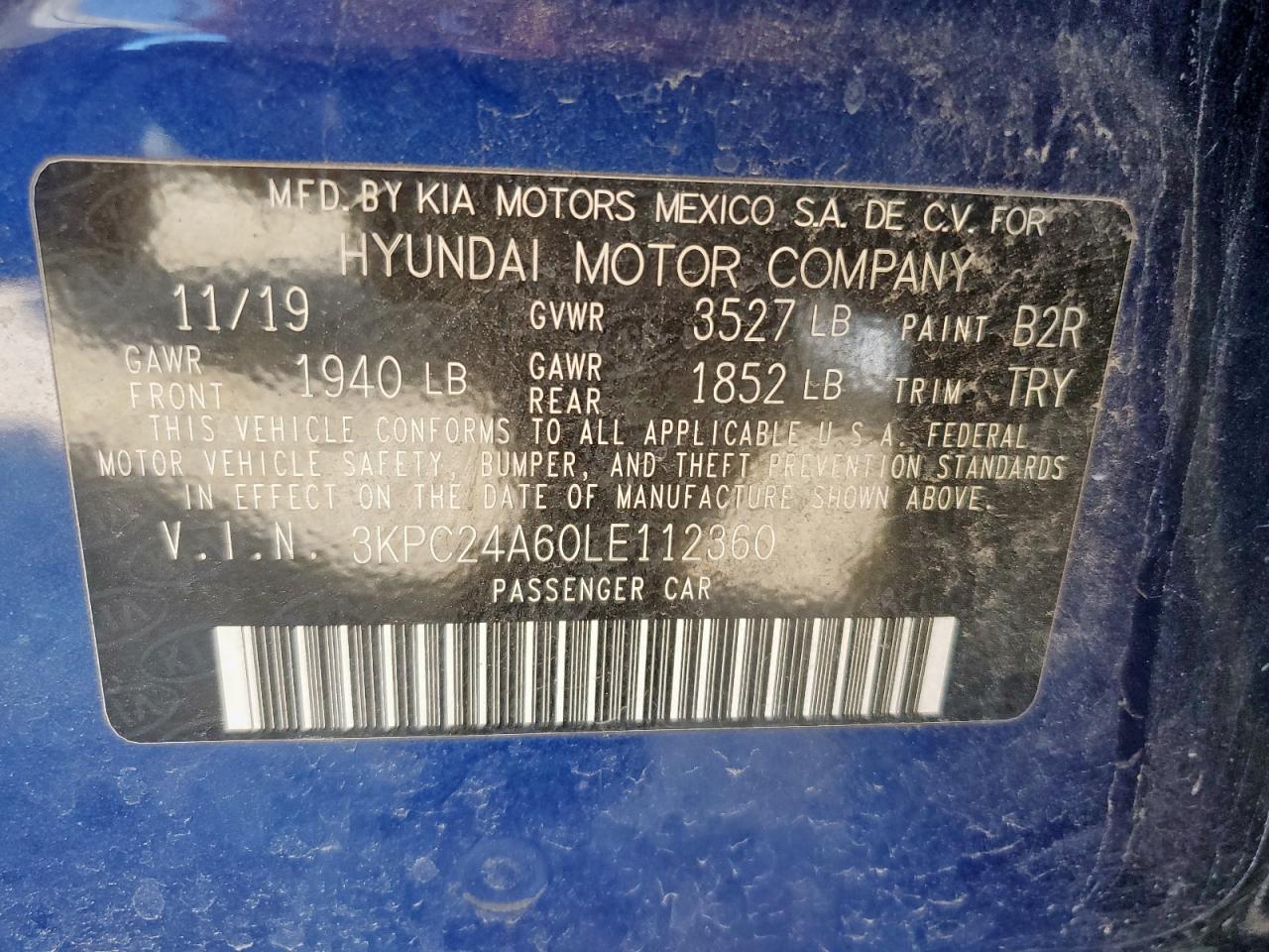 2020 Hyundai Accent Se VIN: 3KPC24A60LE112360 Lot: 90250605