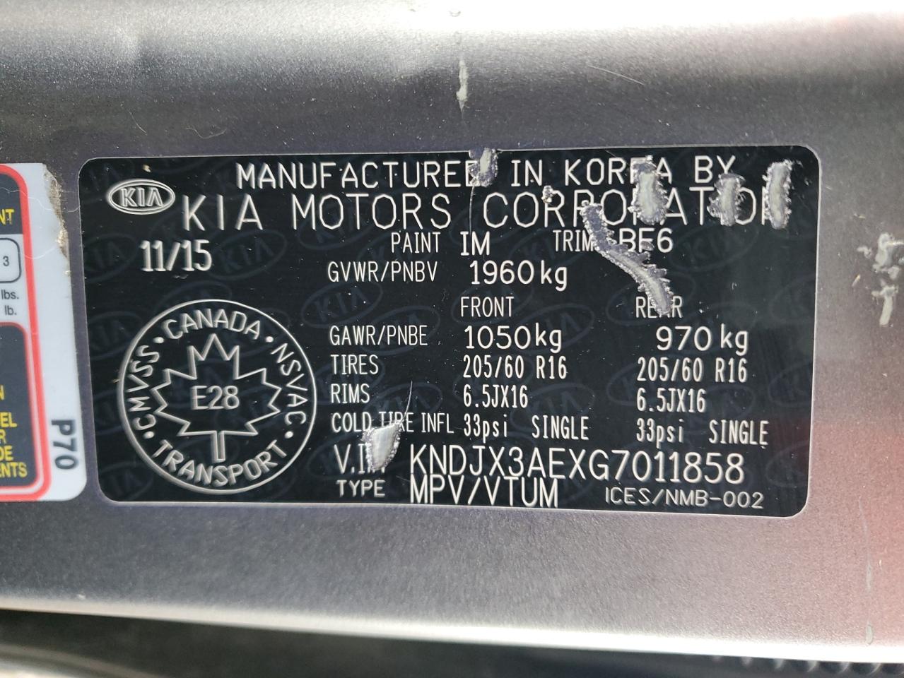2016 Kia Soul Ev + VIN: KNDJX3AEXG7011858 Lot: 87385215