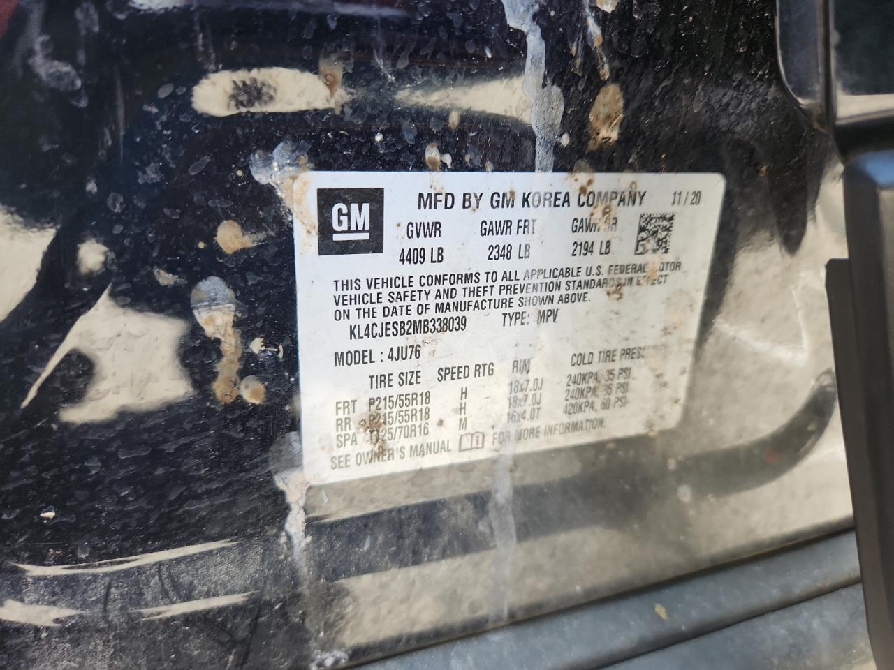 2021 Buick Encore Preferred VIN: KL4CJESB2MB338039 Lot: 84972025