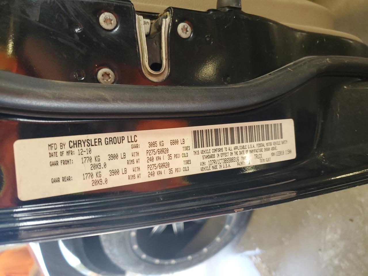 2011 Dodge Ram 1500 VIN: 1D7RV1CT3BS588316 Lot: 84956655