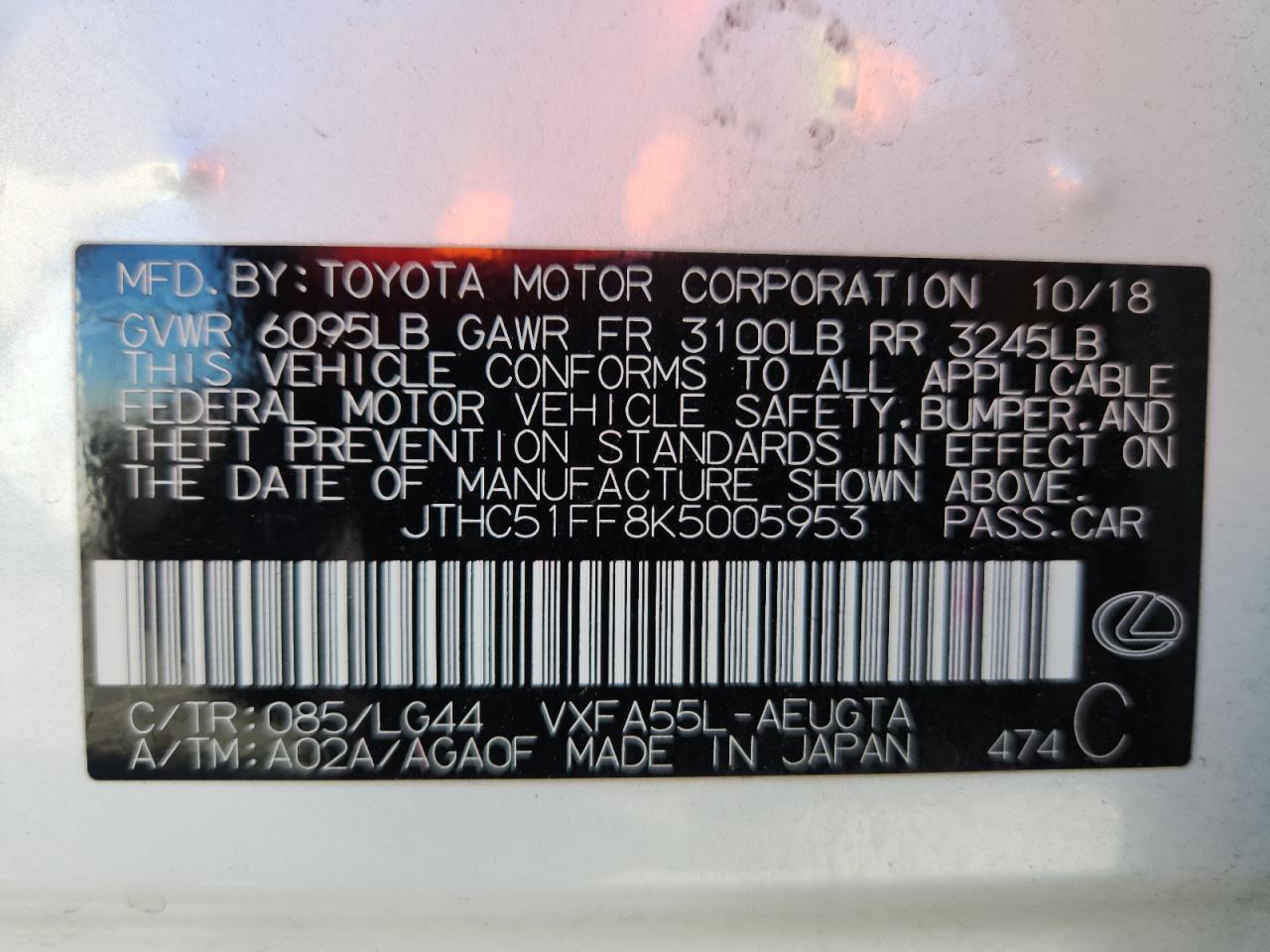 2019 Lexus Ls 500 Base VIN: JTHC51FF8K5005953 Lot: 90731615