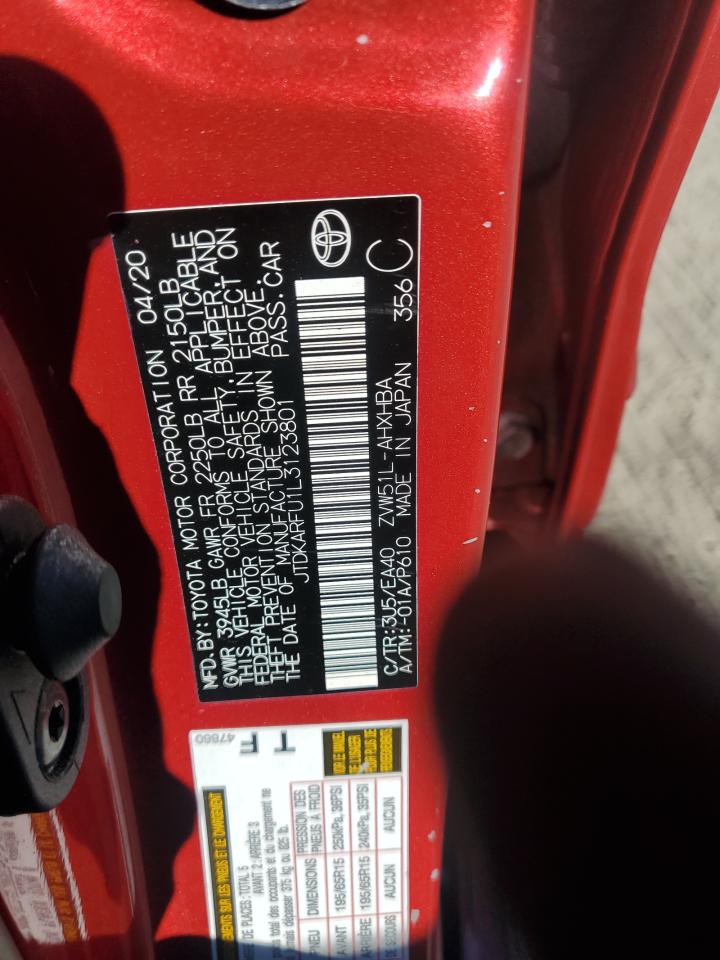 2020 Toyota Prius L VIN: JTDKARFU1L3123801 Lot: 85343605