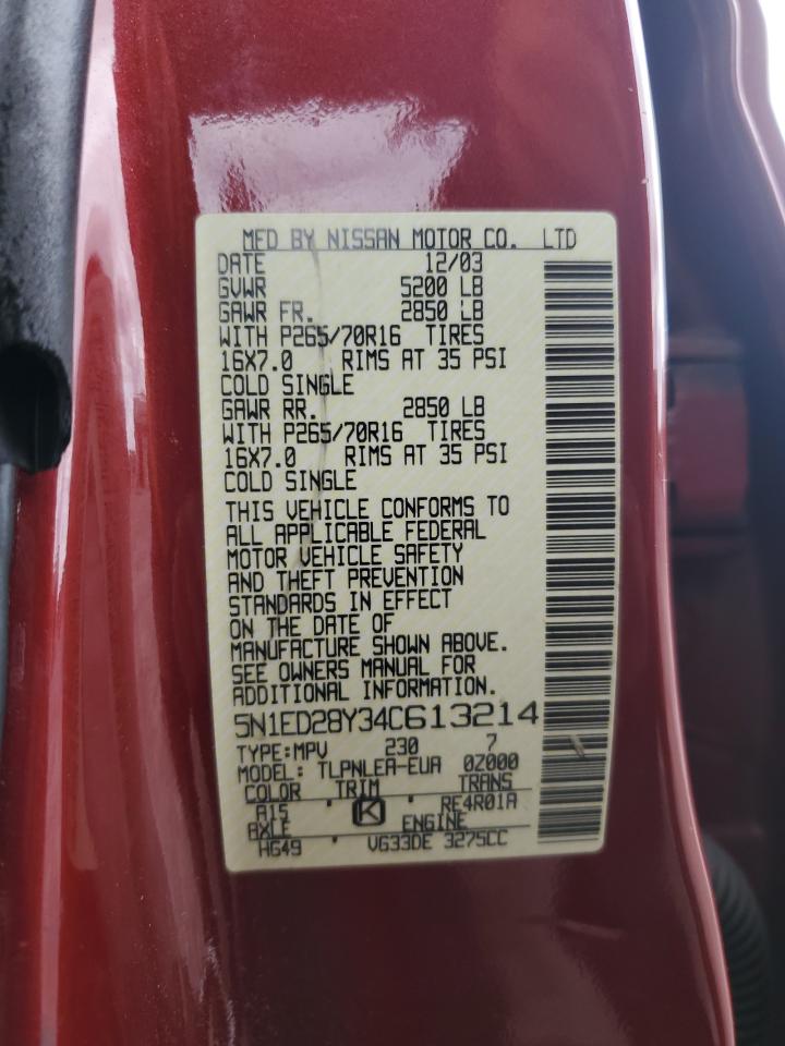2004 Nissan Xterra Xe VIN: 5N1ED28Y34C613214 Lot: 90868785