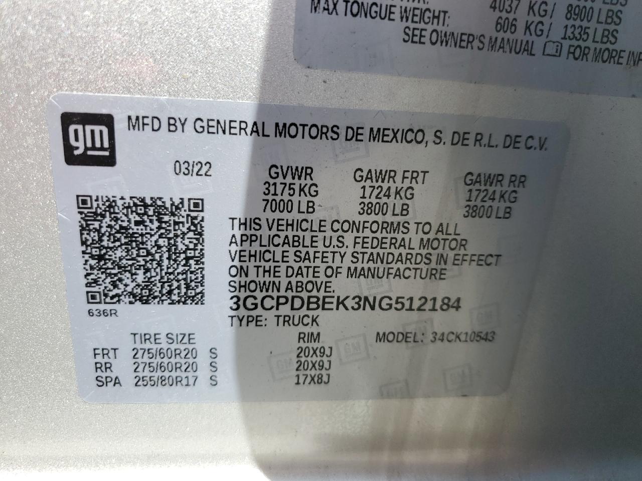 2022 Chevrolet Silverado K1500 Custom VIN: 3GCPDBEK3NG512184 Lot: 84816405