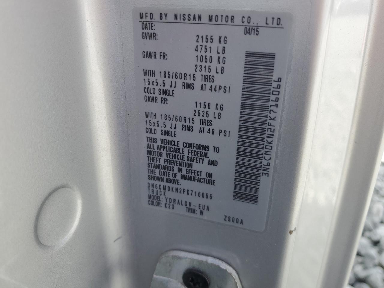 2015 Nissan Nv200 Delivery Van VIN: 3N6CM0KN2FK716066 Lot: 89732035