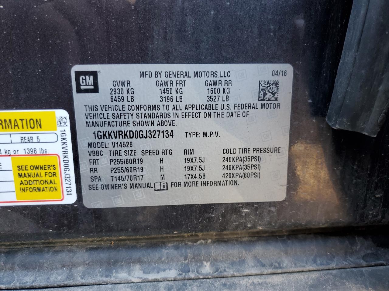 2016 GMC Acadia Slt-1 VIN: 1GKKVRKD0GJ327134 Lot: 84959495