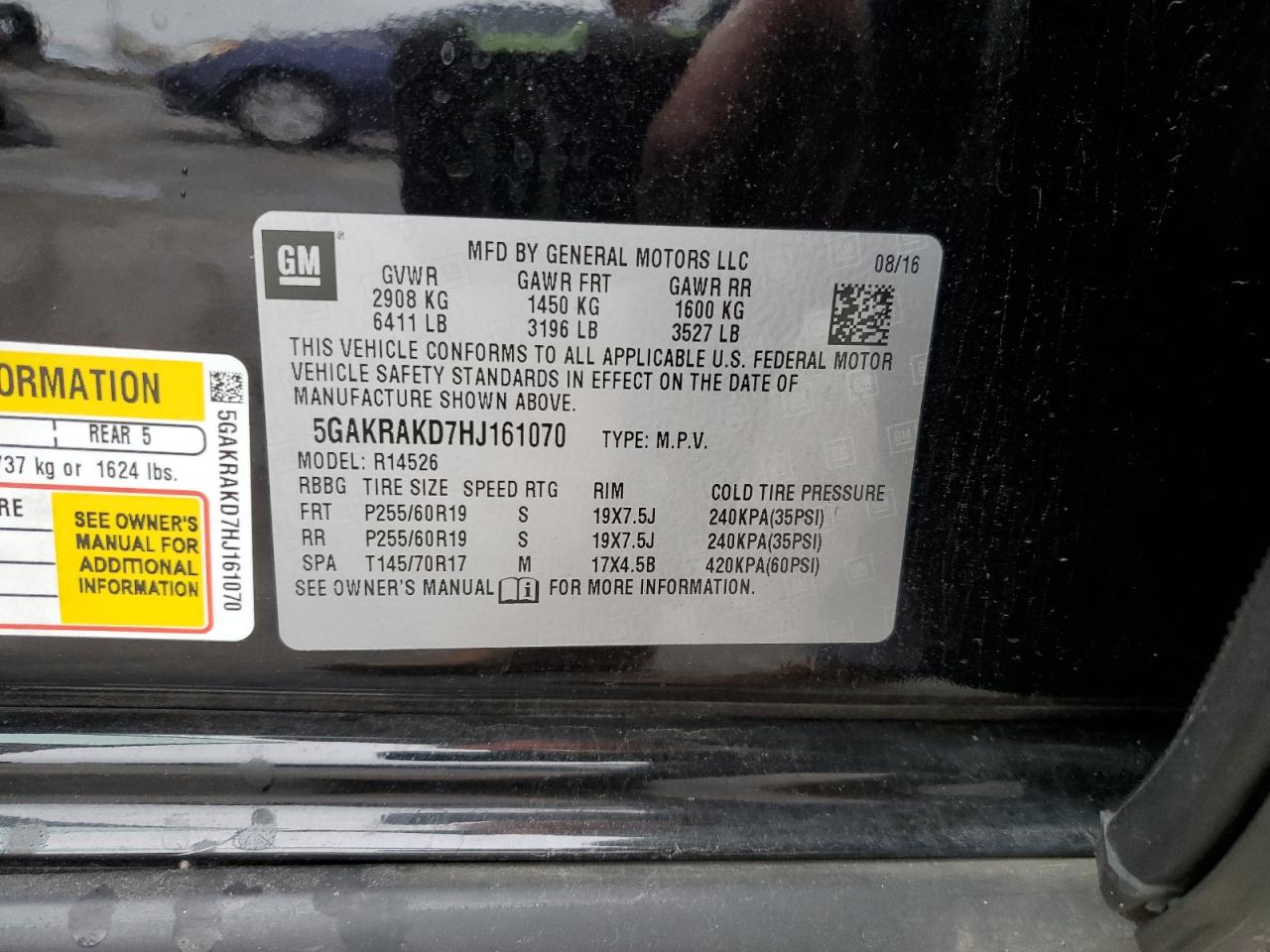 2017 Buick Enclave VIN: 5GAKRAKD7HJ161070 Lot: 90421305