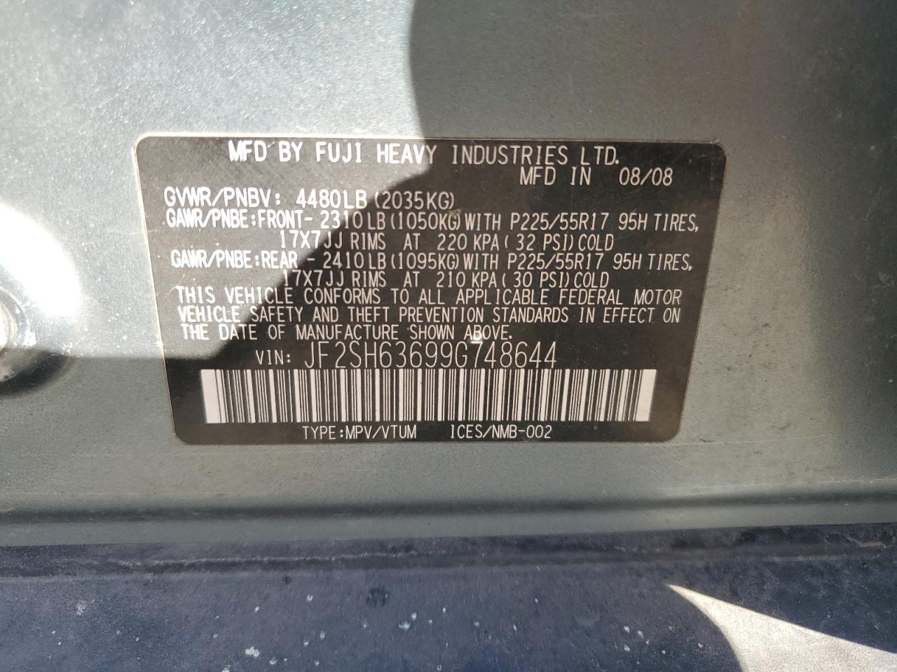 2009 Subaru Forester 2.5X Premium VIN: JF2SH63699G748644 Lot: 84790185