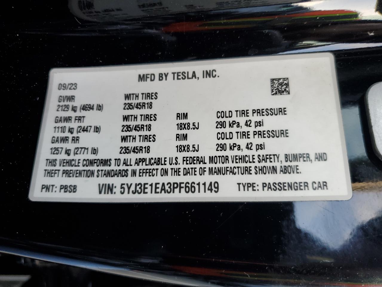 2023 Tesla Model 3 VIN: 5YJ3E1EA3PF661149 Lot: 82715205