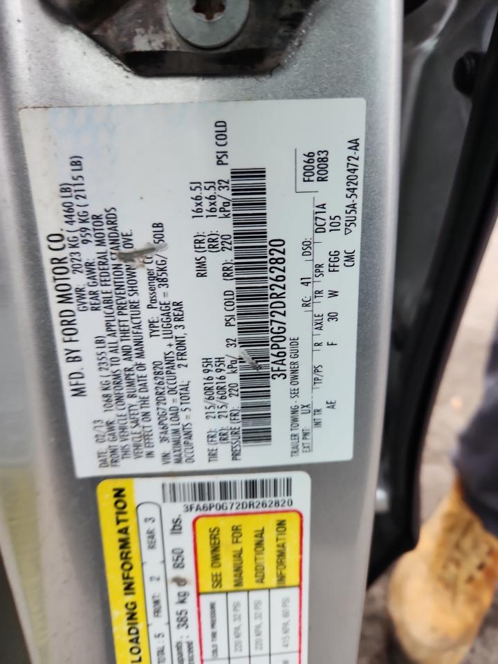 2013 Ford Fusion S VIN: 3FA6P0G72DR262820 Lot: 90298485