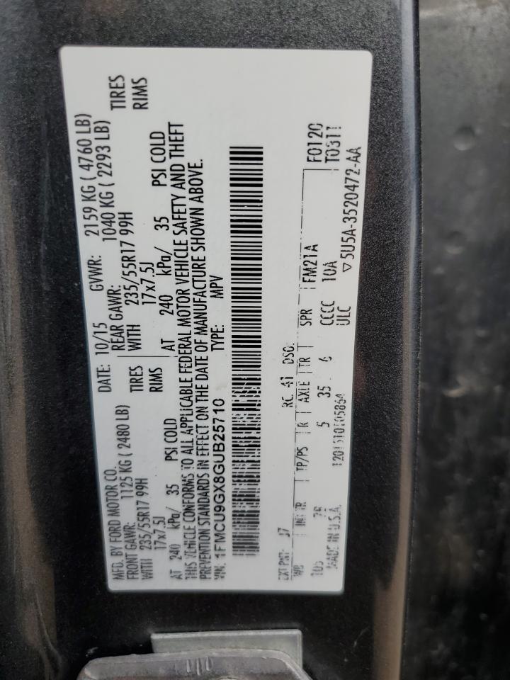 2016 Ford Escape Se VIN: 1FMCU9GX8GUB25710 Lot: 85056005