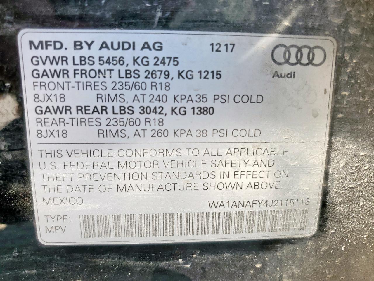 2018 Audi Q5 Premium VIN: WA1ANAFY4J2115113 Lot: 85316365