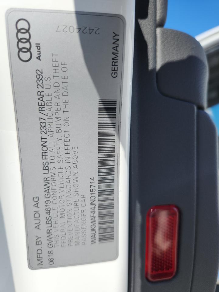 2018 Audi A4 Premium VIN: WAUKMAF44JN015714 Lot: 82267545