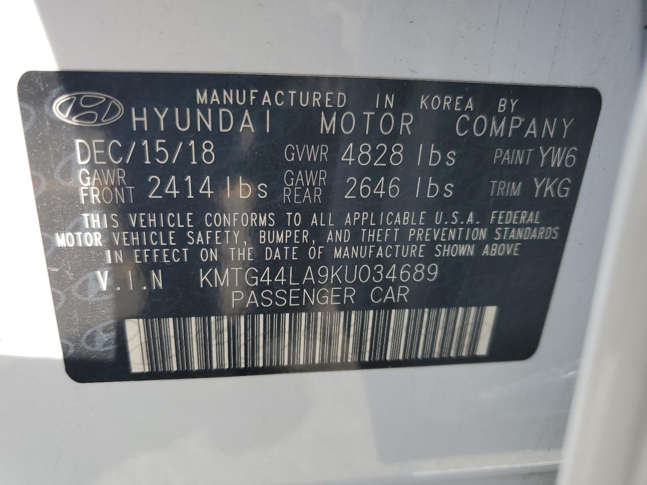 2019 Genesis G70 Prestige VIN: KMTG44LA9KU034689 Lot: 84929635