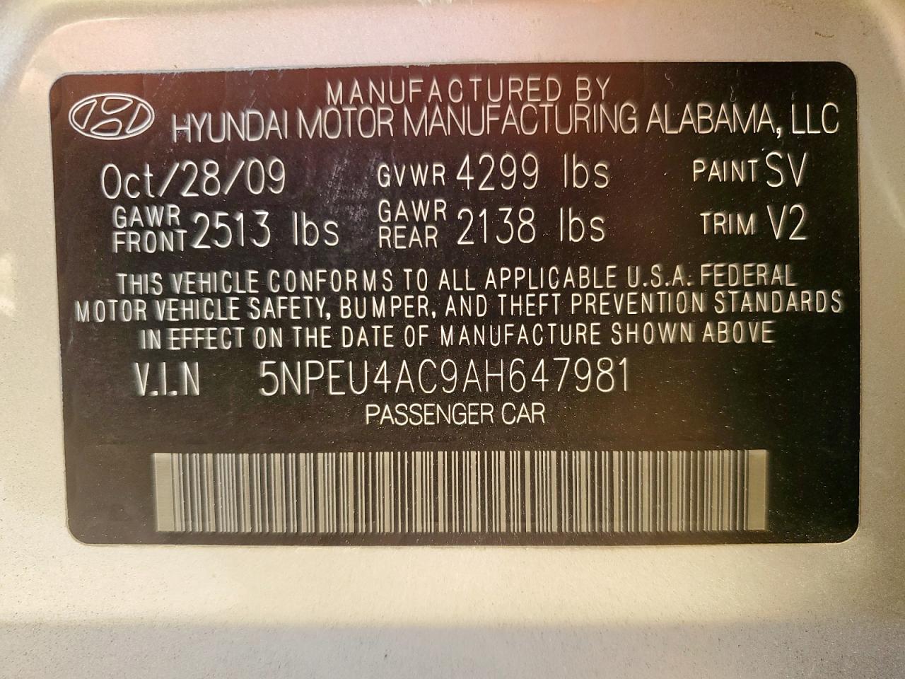 2010 Hyundai Sonata Se VIN: 5NPEU4AC9AH647981 Lot: 82332985