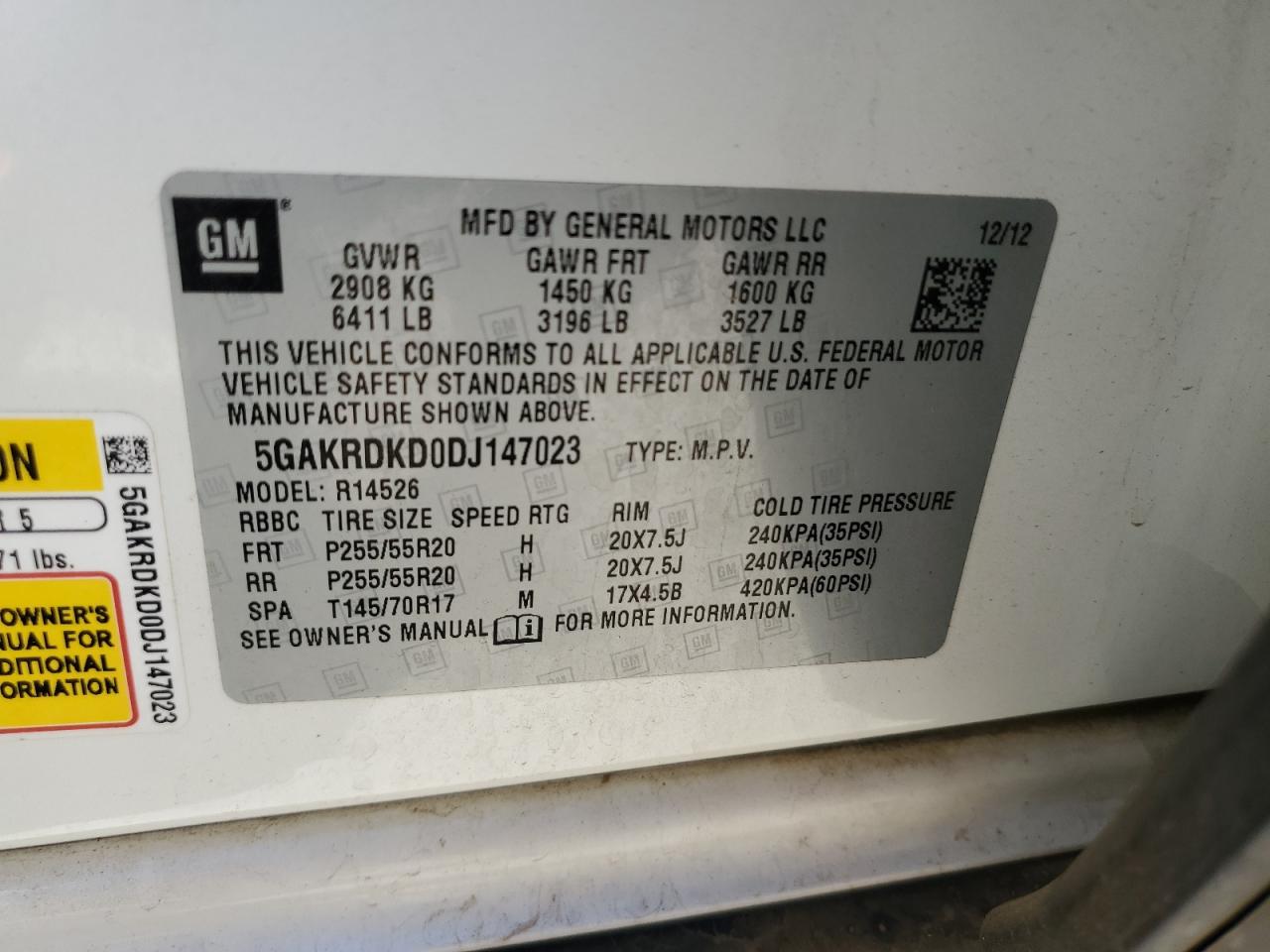 2013 Buick Enclave VIN: 5GAKRDKD0DJ147023 Lot: 86687165