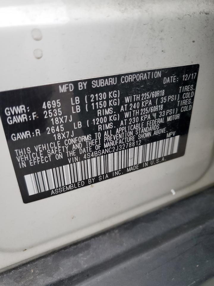 2018 Subaru Outback 2.5I Limited VIN: 4S4BSANC2J3278812 Lot: 82209885