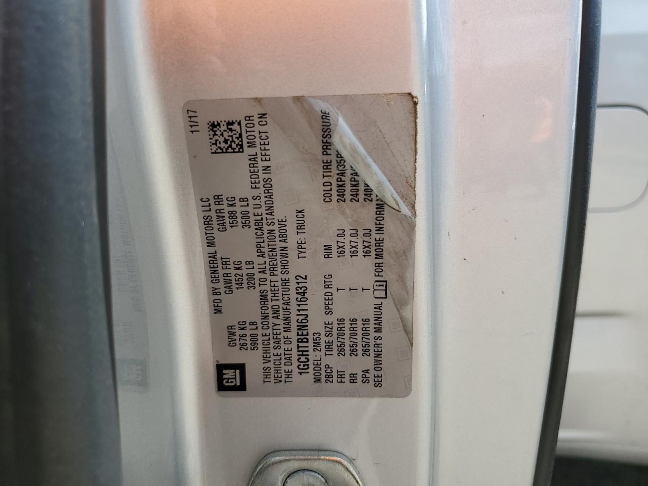 2018 Chevrolet Colorado VIN: 1GCHTBEN6J1164312 Lot: 81896355