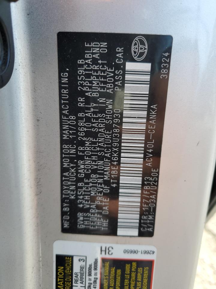 2009 Toyota Camry Base VIN: 4T1BE46KX9U387930 Lot: 82383285